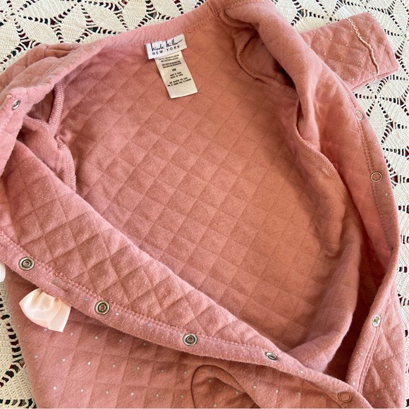 Nicole Miller 3-6 Mo Set of 2 Fancy Quilted Winter Holiday Sleepers with Bows - Picture 15 of 16